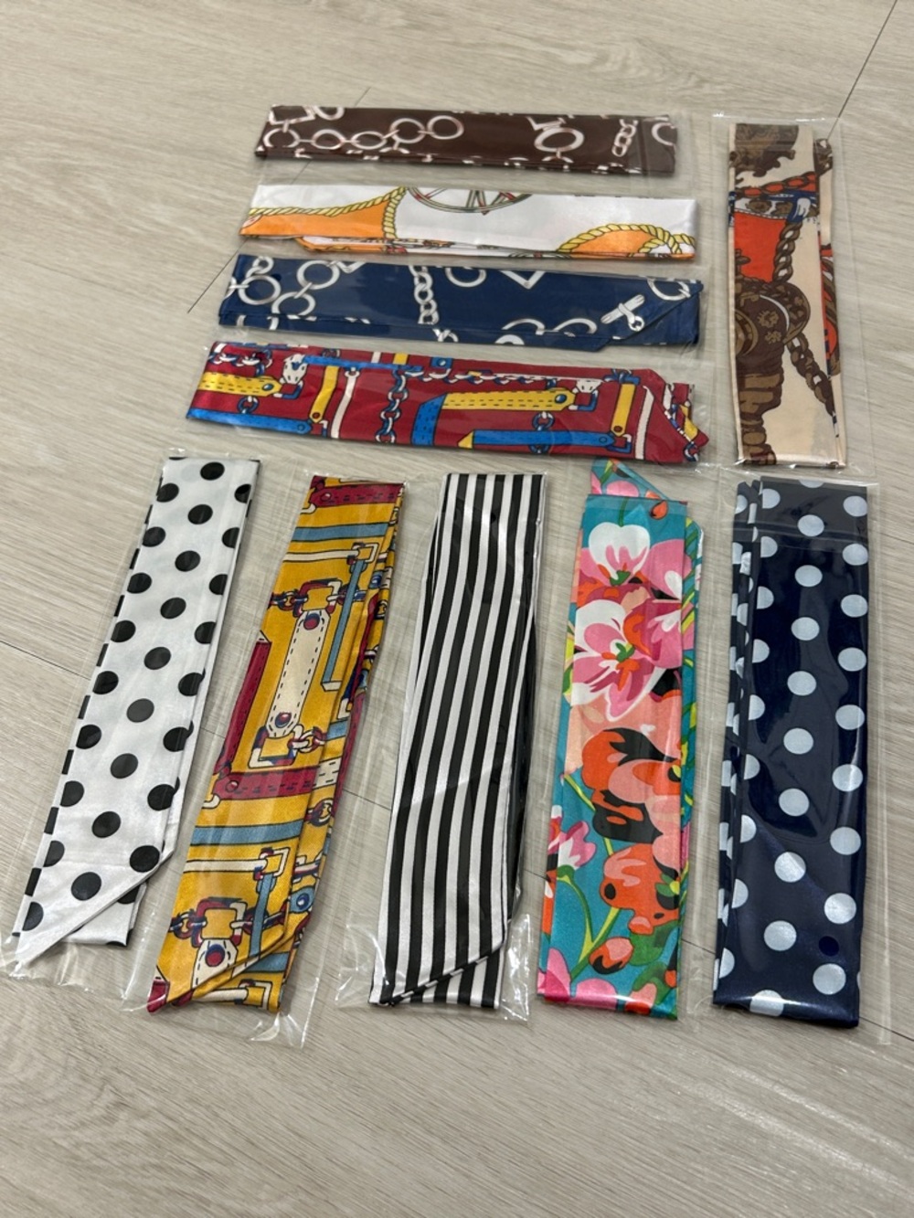 Twilly Satin Scarf Set of 10 #4—Various Patterns and Colors